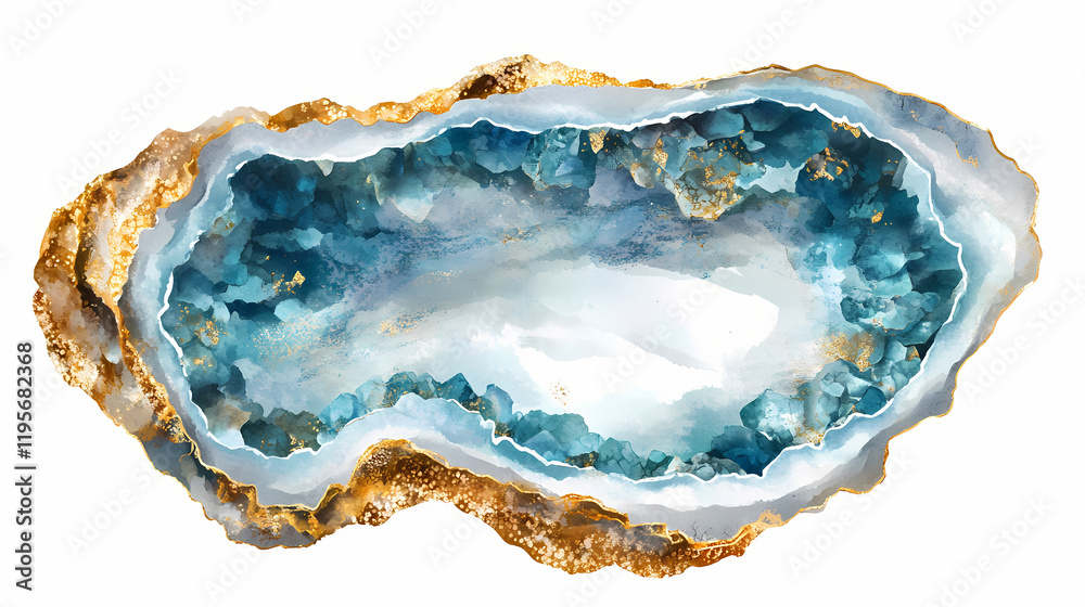 Turquoise and gold geode inspired oyster shell on white background, perfect for decorative and jewelry design concepts. crystalpath. illustration. Crystalpath. Illustration Turquoise and gold geode inspired oyster shell on white background, perfect for decorative and jewelry design concepts. crystalpath. illustration. Crystalpath. Illustration