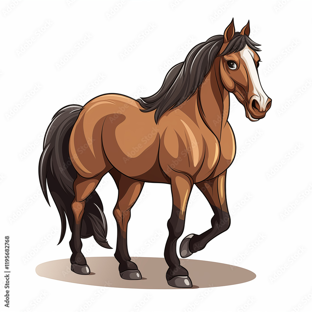 Fototapeta premium Cartoon Brown Horse Illustration with White Background
