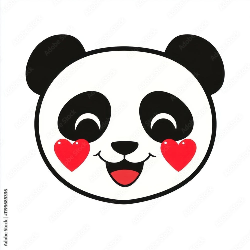 Happy panda face, hearts cheeks, white background, Valentine's design