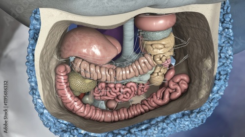 3D Abdominal Organs Anatomy Model, Digestive System, Medical Illustration photo