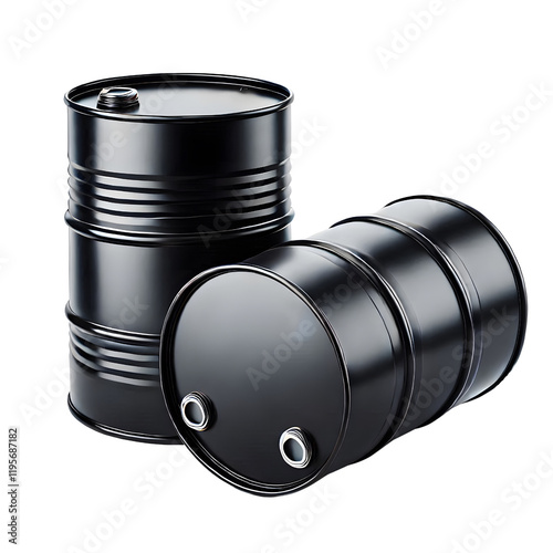 Black Industrial Oil Drum isolated on transparent Background