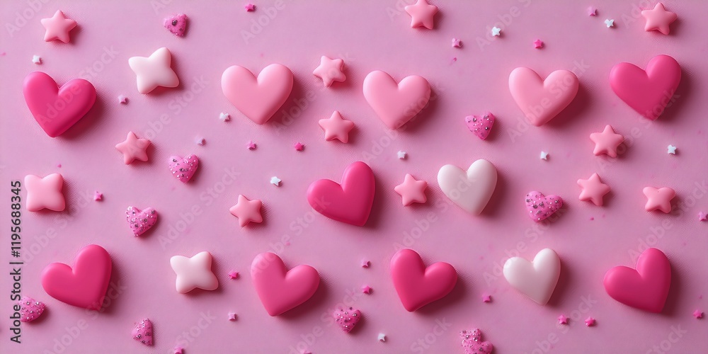 A soft pink background with scattered hearts and star decorations. Perfect for baby showers, Women's Day, or romantic invitations. A soft pink background with scattered hearts and star decorations. Perfect for baby showers, Women's Day, or romantic invitations.