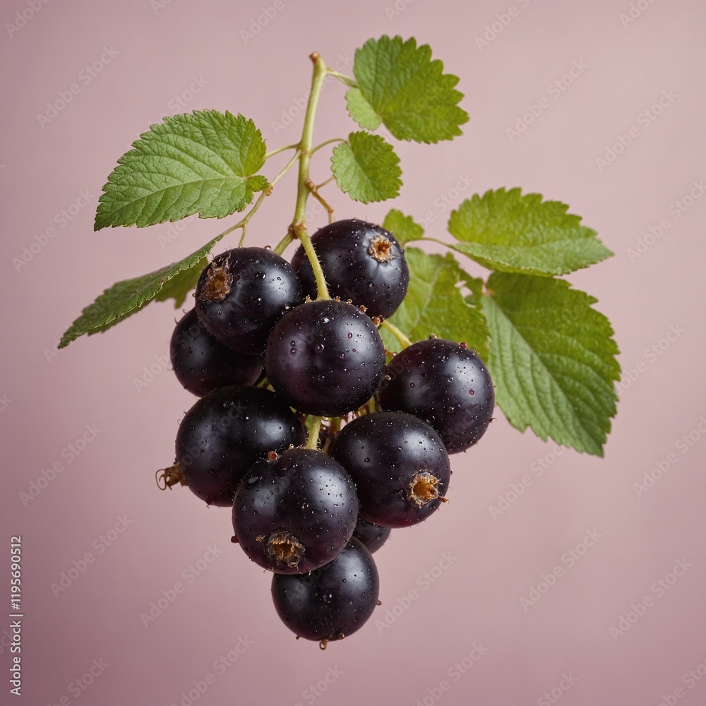 A single blackcurrant on a clean pastel-colored background.