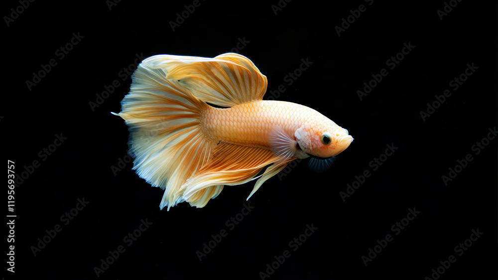 Fototapeta premium Graceful Golden Betta Fish Captivates With Its Elegance in Stunning Display of Color and Movement