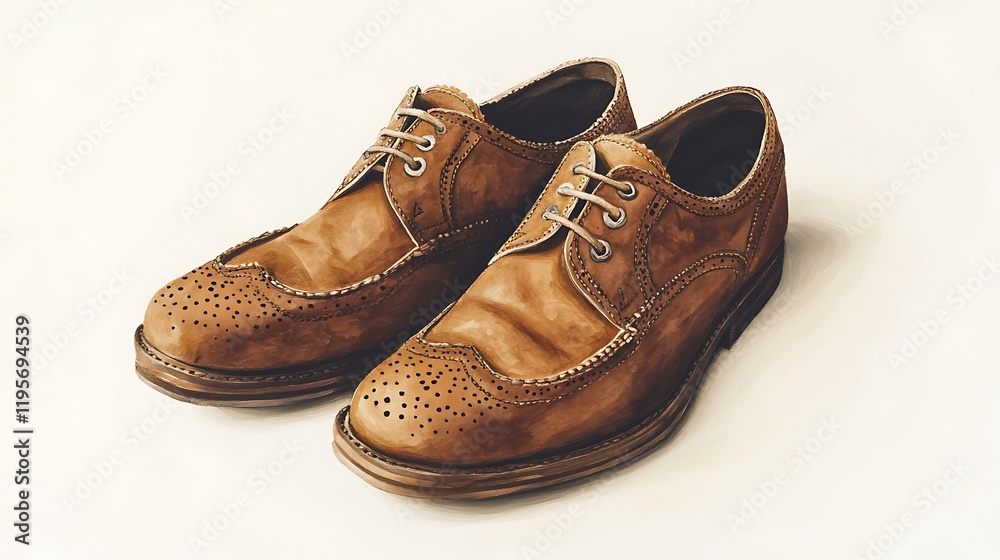 A classic pair of leather shoes placed on a white background, emphasizing their craftsmanship A classic pair of leather shoes placed on a white background, emphasizing their craftsmanship
