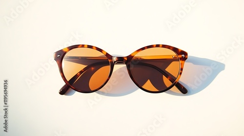 A stylish pair of sunglasses placed on a white background, highlighting their chic design
