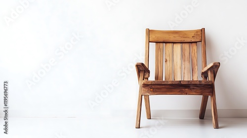 A beautifully crafted wooden chair placed on a white background, showcasing its design and craftsmanship