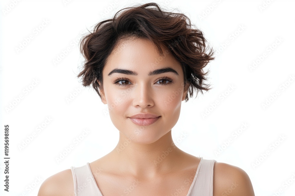 Woman with short hair and a white background Woman with short hair and a white background