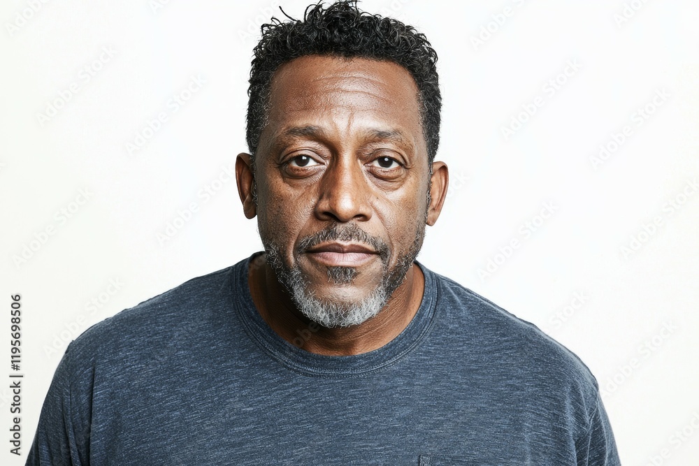 Man with a beard and gray hair is wearing a blue shirt Man with a beard and gray hair is wearing a blue shirt