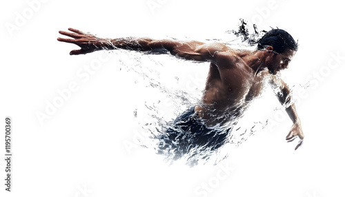 Freestyle swimmer in water with powerful strokes