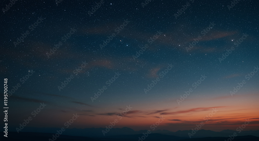 Fototapeta premium Starry Night Sky Over Silhouetted Mountains at Sunset