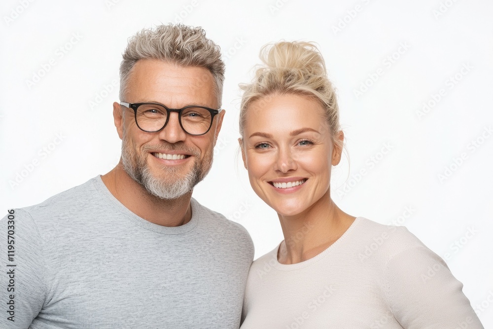Man and a woman are smiling for the camera Man and a woman are smiling for the camera