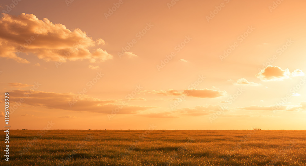 Golden Hour Sunset Over Serene Grassland Field Golden Hour Sunset Over Serene Grassland Field