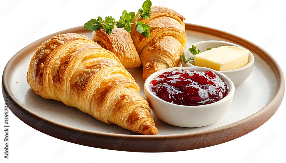 Freshly Baked Croissant with Jam and Butter Freshly Baked Croissant with Jam and Butter