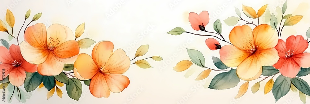 Obraz premium Elegant Floral Border on Watercolor Background