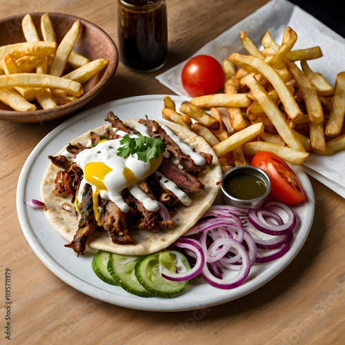grilled steak with french fries