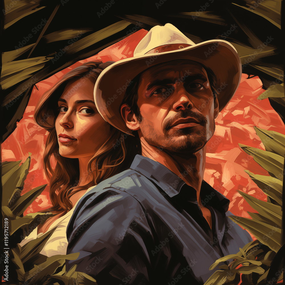 Obraz premium Dramatic Portrait of an Adventurous Couple in the Jungle