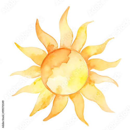  watercolor sun isolated on transparent background