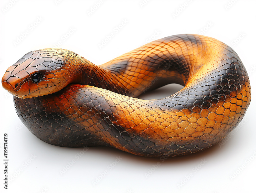 Fototapeta premium A snake is curled up on a white background