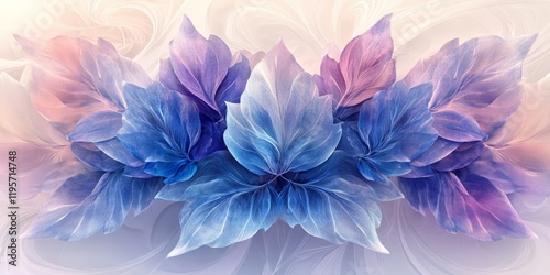 A seamless pattern of purple and blue magical flowers with a soft abstract background. Ideal for textiles, wallpapers, and artistic projects.