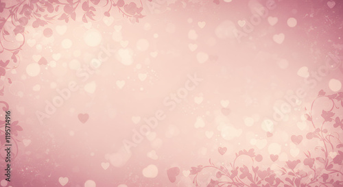Romantic Pink Valentine's Day Background with Hearts and Floral Design