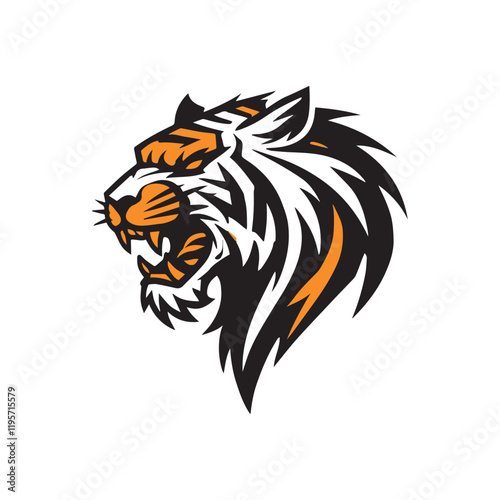 Fierce Head of Saber Toothed Tiger Roaring logo Design