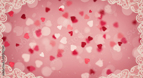 Romantic Valentine's Day Background with Lace and Hearts