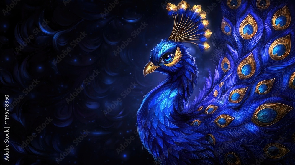 Fototapeta premium Majestic peacock displaying vibrant feathers exotic environment digital art close-up view wildlife concept