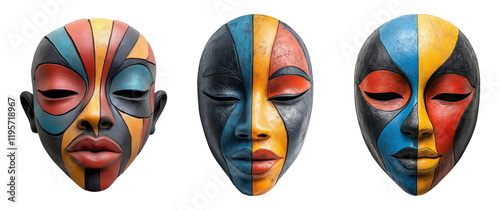 Colorful Geometric Masks Isolated on Transparent Background
