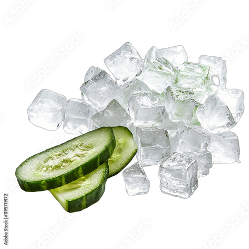 cubes of ice and a cucumber on a transparent background PNG image, PNG file, Generative art.