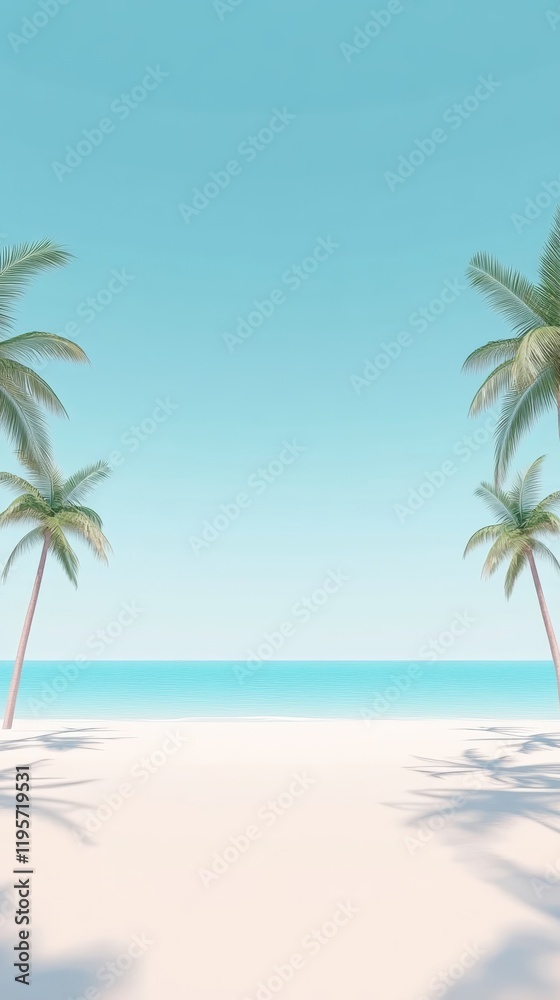 Palm trees are casting shadows on a tropical white sand beach with turquoise water and clear sky in a sunny summer day, creating a perfect holiday destination for travel and relaxation Palm trees are casting shadows on a tropical white sand beach with turquoise water and clear sky in a sunny summer day, creating a perfect holiday destination for travel and relaxation
