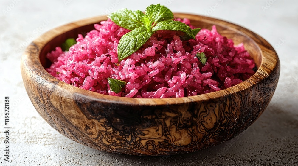 Beetroot Rice Dish Garnished With Fresh Mint Leaves Beetroot Rice Dish Garnished With Fresh Mint Leaves