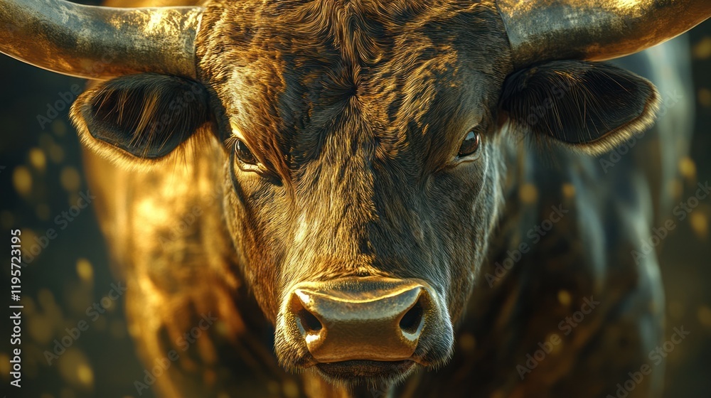 Majestic bull standing proud in golden sunlight on a farm during a serene afternoon. Generative AI Majestic bull standing proud in golden sunlight on a farm during a serene afternoon. Generative AI