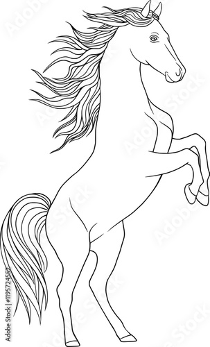 Rearing horse outline vector illustration coloring book, logo