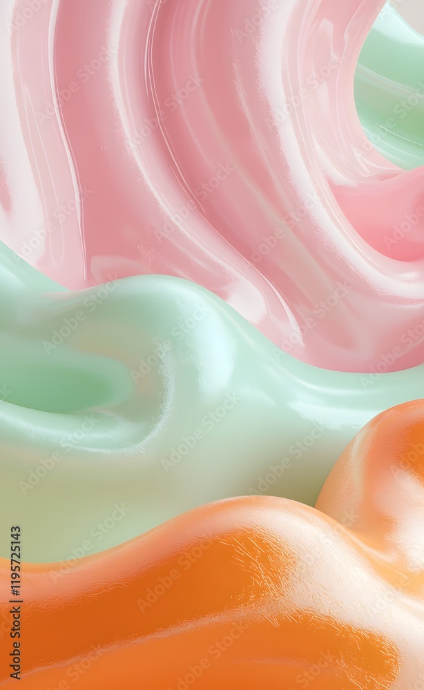 A whimsical candy-like gradient of sherbet orange, pastel pink, and mint green in playful curves. A whimsical candy-like gradient of sherbet orange, pastel pink, and mint green in playful curves.