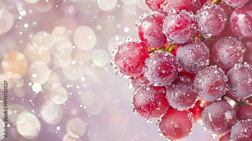 A close-up of grapes with droplets of water on both ends, positioned at the base of the image A close-up of grapes with droplets of water on both ends, positioned at the base of the image