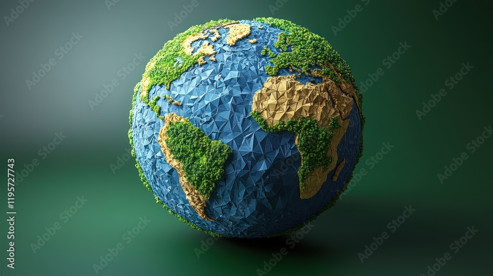 Fototapeta premium A vibrant, textured globe showcasing land and vegetation in a serene green background setting