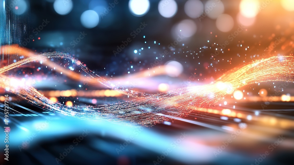 Abstract background liquid splash with gold light and bokeh on dart background,