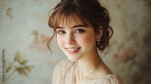 gorgeous blond hair girl wearing pretty gown at ancient luxury mansion