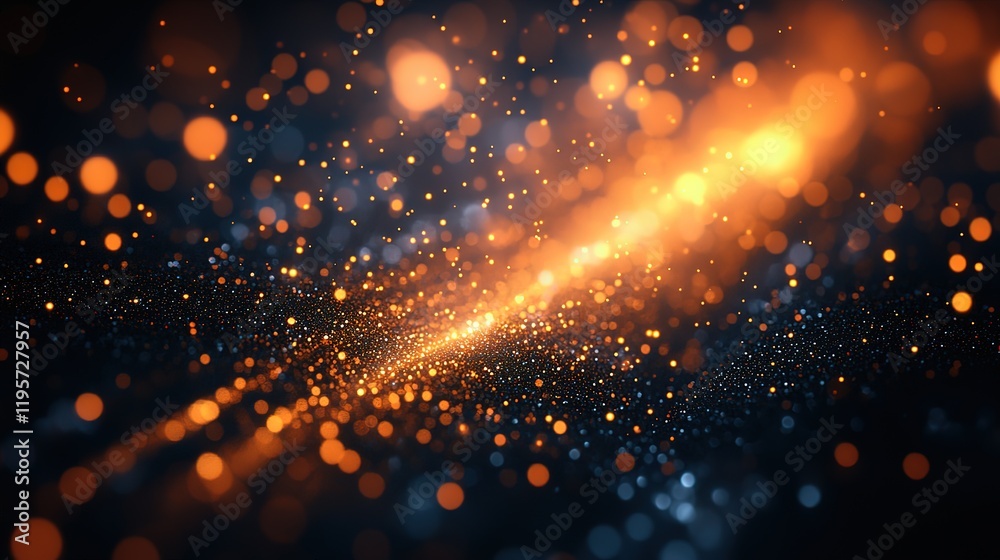 Obraz premium copper and black glitter dust in air with bokeh light, festive glamour abstract background