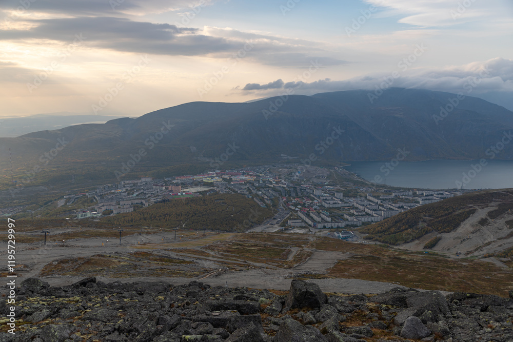 Autumn panorama of Kirovsk. Russia, Murmansk Oblast, Kola Peninsula.