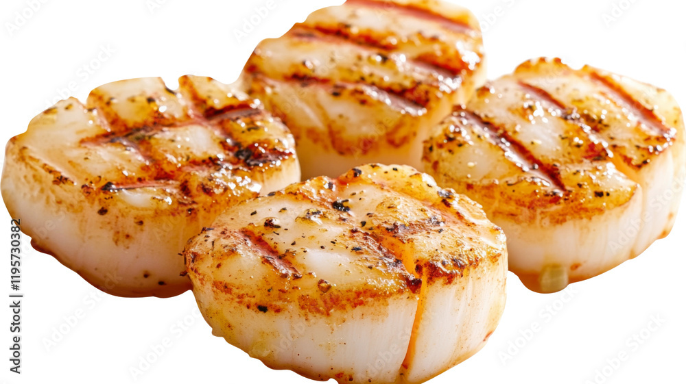 Grilled scallops, isolated on transparent background Grilled scallops, isolated on transparent background