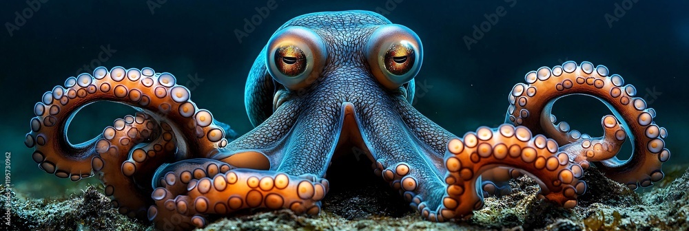 Obraz premium Majestic Octopus: Close-Up Portrait in the Underwater Oceanarium