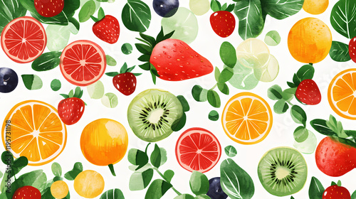 Salade de fruits frais sur fond blanc. Seaglade. Illustration
