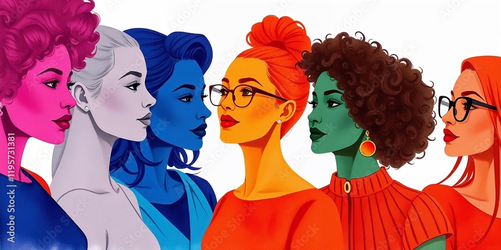 Obraz premium Vibrant Portrait of Diverse Women in Bold Artistic Colors