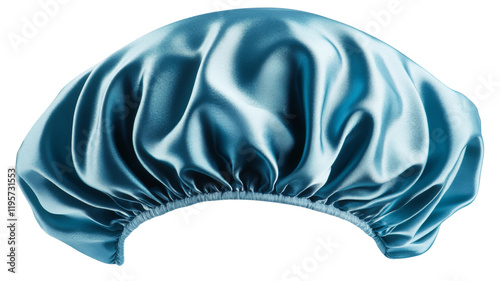 Hair bonnet for sleeping, blue satin style, protects hair,, isolated on transparent background