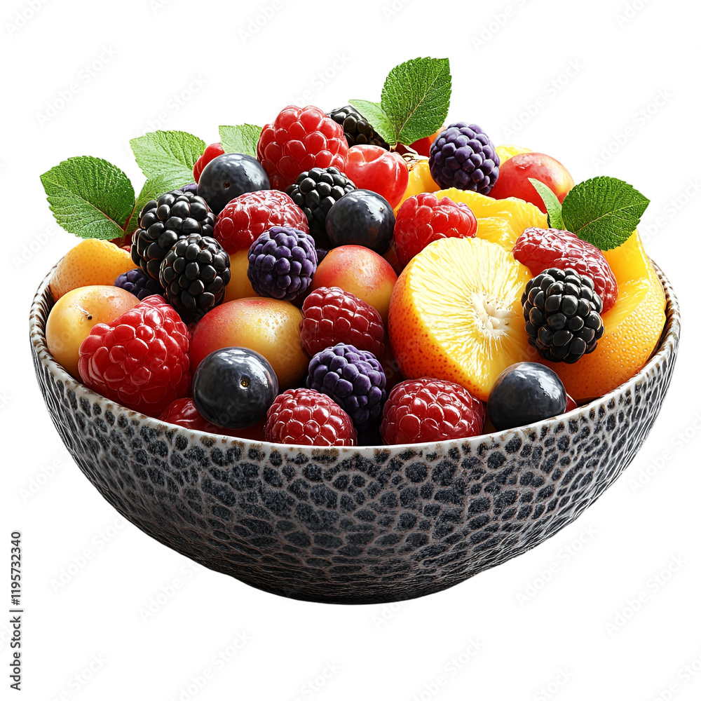 Obraz premium Fresh fruit salad bowl Transparent Background.
