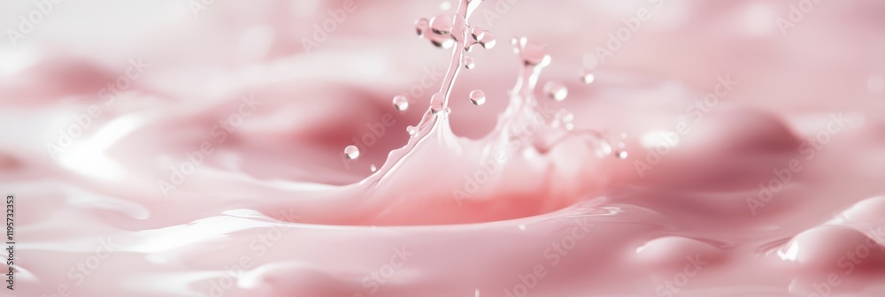 Close up of a splash crown forming in a pool of pink creamy liquid, creating a dynamic and visually appealing effect, perfect for projects related to beverages, desserts, or cosmetics Close up of a splash crown forming in a pool of pink creamy liquid, creating a dynamic and visually appealing effect, perfect for projects related to beverages, desserts, or cosmetics