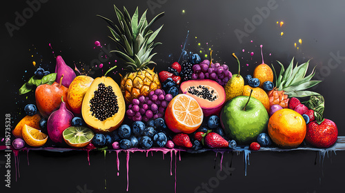 Graffiti food artistic representations of food items from fruits. Seaglade. Illustration