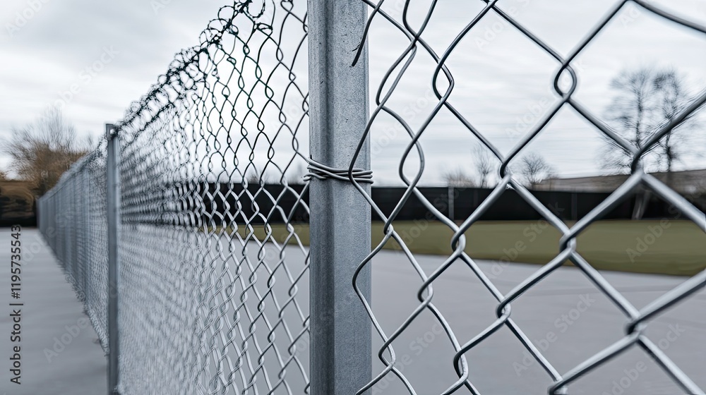 Barbed wire fence stretches against a backdrop of blue sky with clouds, symbolizing security and border control in a vivid landscape Barbed wire fence stretches against a backdrop of blue sky with clouds, symbolizing security and border control in a vivid landscape